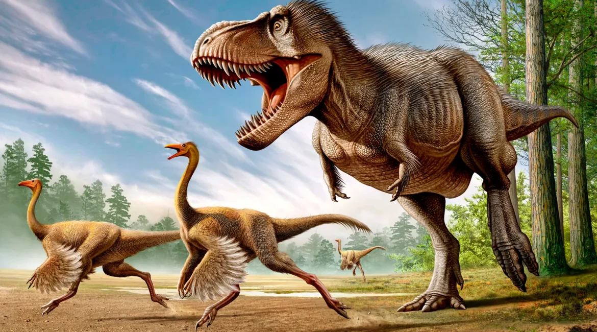 Tyrannosaurus-Rex-Struthiomimus-dinosaurs