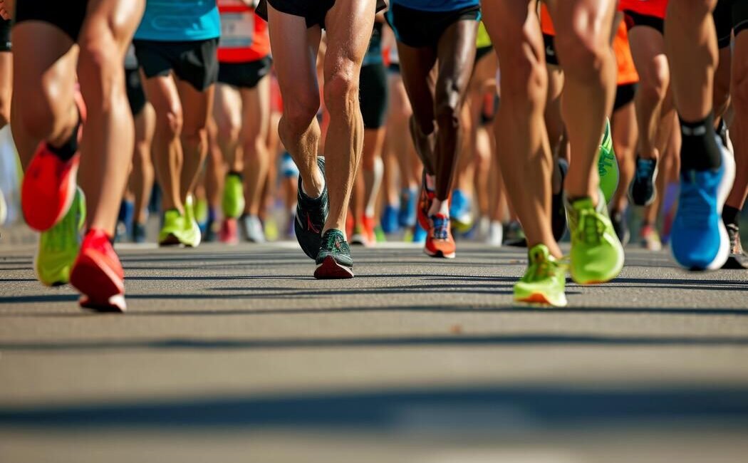 ai-generated-close-up-of-a-group-of-men-runners-legs-in-a-road-race-generative-ai-photo